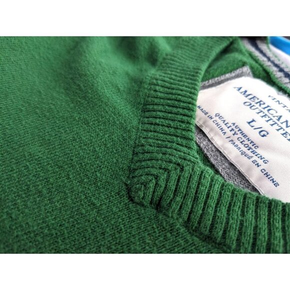 AMERICAN EAGLE Forest Green V-Neck Sweater 100% Cotton Vintage Fit Size L - Picture 6 of 7